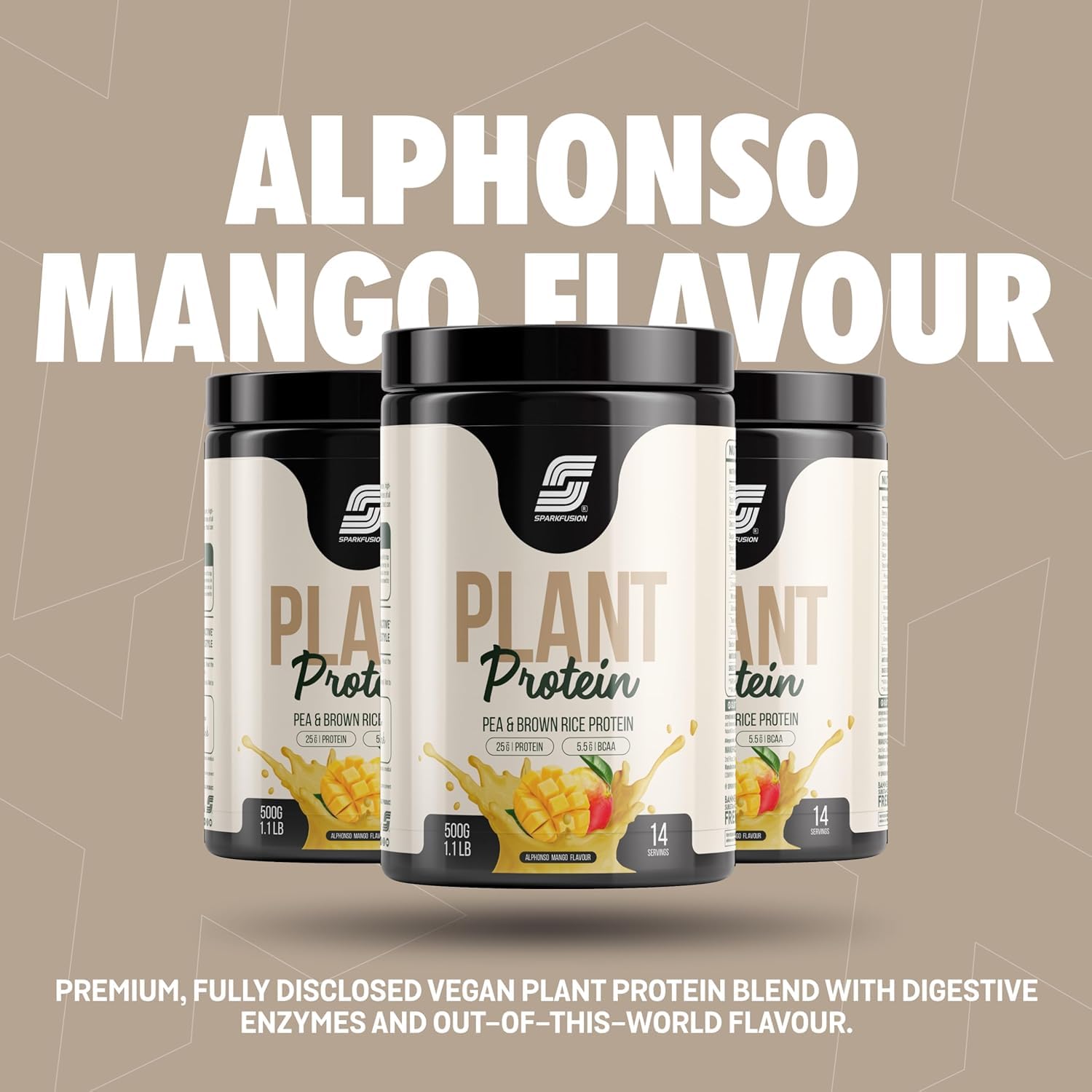Sparkfusion Plant Protein Powder Organic Isolated Pea & Brown Rice Protein 25 gm Protein Easy To Digest Triple|Alphonso Mango Flavour 500 gm — Amazon image 3