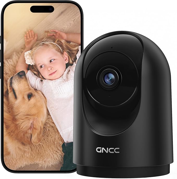 GNCC 2K Cámara Vigilancia WiFi Interior para Mascotas, 360° Cámara Vigilancia Domicilio WiFi, Visión Nocturna, Audio Bidireccional, Seguimiento Automatico, Detección de Movimiento y Sonido, 2.4G