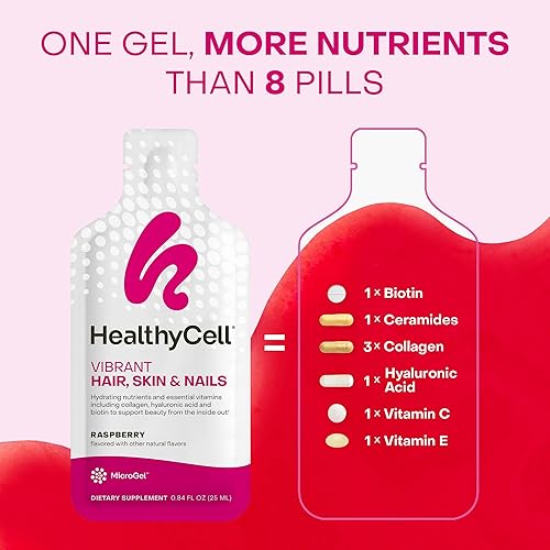 Miniatura 4 de Healthycell Vibrant Hair Skin & Nails Daily Liquid Supplement - Beauty Supplements with Hydrating Nutrients & Essential Vitamins - Collagen, Biotin