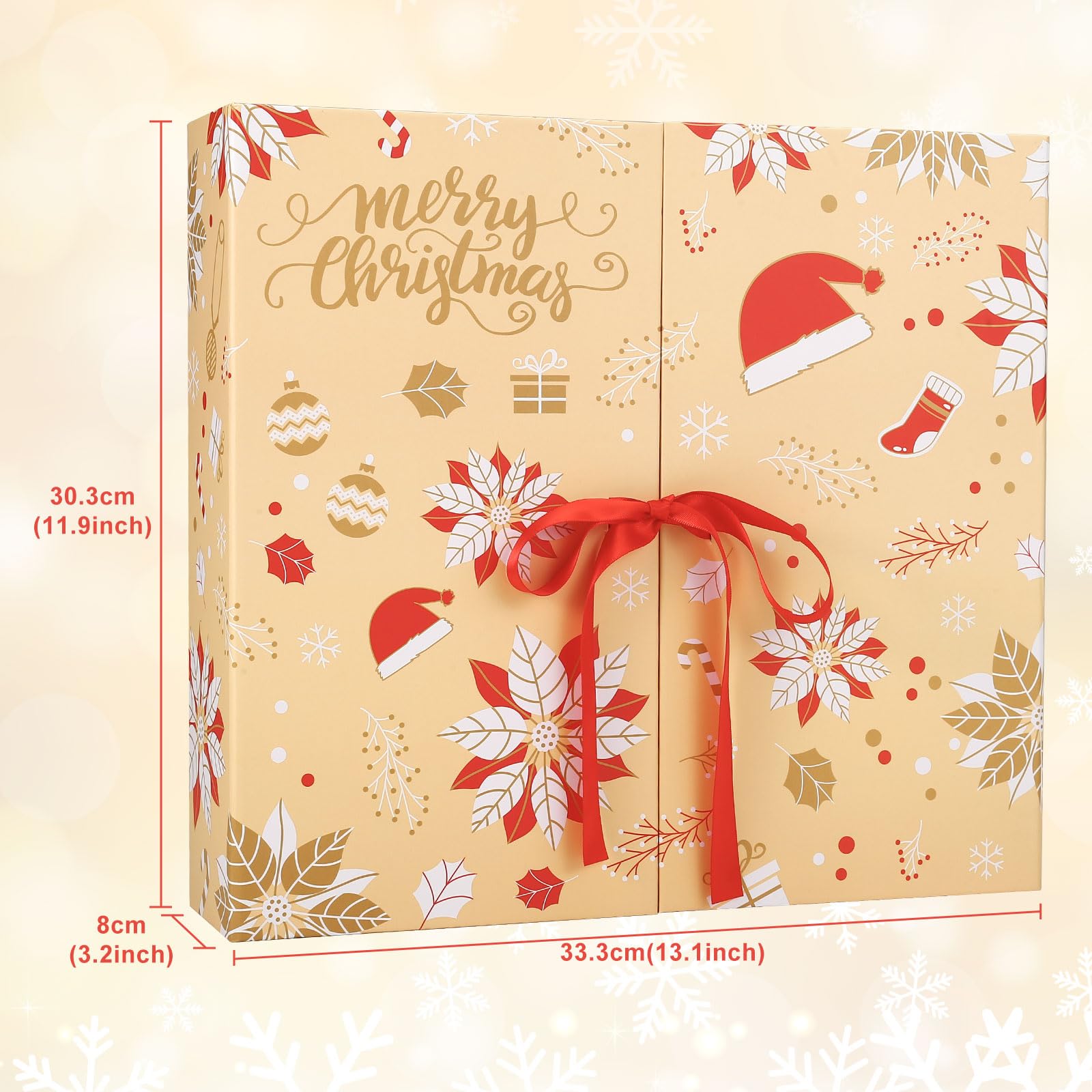 GWHOLE Calendrier de l'Avent de Noël 2025, compte à rebours de 24 jours, boîte cadeau rechargeable pour emballage cadeau, décoration de Noël (jaune)
