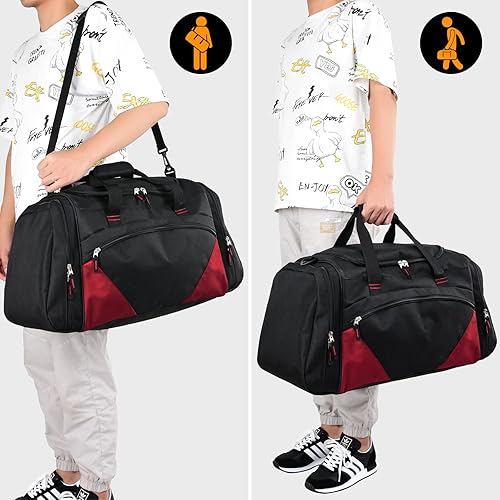 Miniatura 7 de Bolsa de gimnasio para hombre, 21 pulgadas, grande, para viajes y deportes, negro rojo, Bolsa de gimnasio para hombre