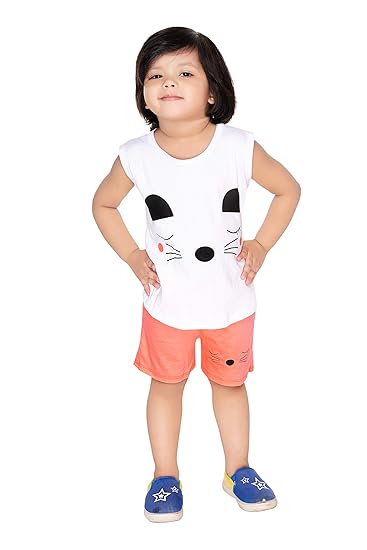 NEW GEN Baby Boys and Baby Girls Cotton T-Shirt and Pants (Orange White, 2-3 Years)