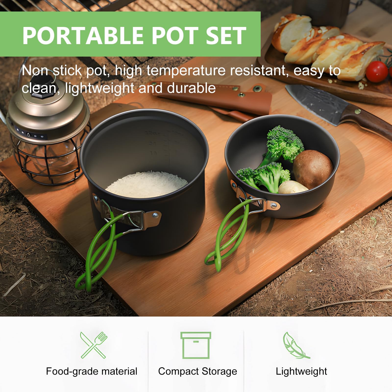 Set di stoviglie da campeggio, set di posate da campeggio, versatile da campeggio, in alluminio, con manici pieghevoli e mini fornello per backpacking, picnic, escursionismo