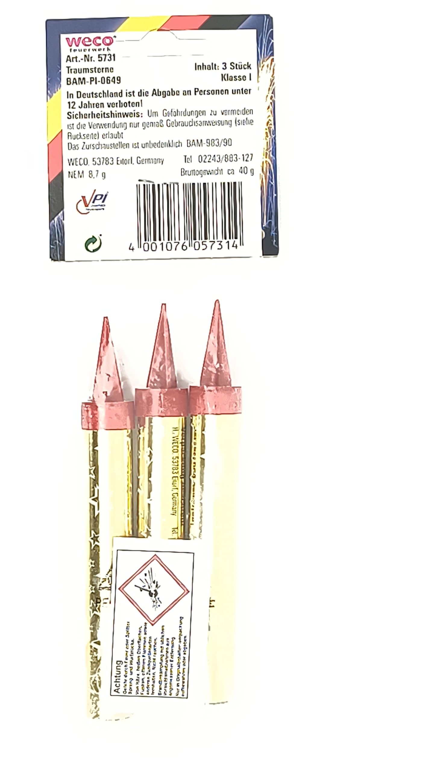 Weco 30 Sek. Tortenfontäne Zimmerfontäne Fantasy Eissterne Zaubersterne Eisfontäne Traumsterne mit Goldener Flamme für Verlobung Hochzeit Geburtstag und Deko für Kuchen Torten Gastropack Bigpack (100)