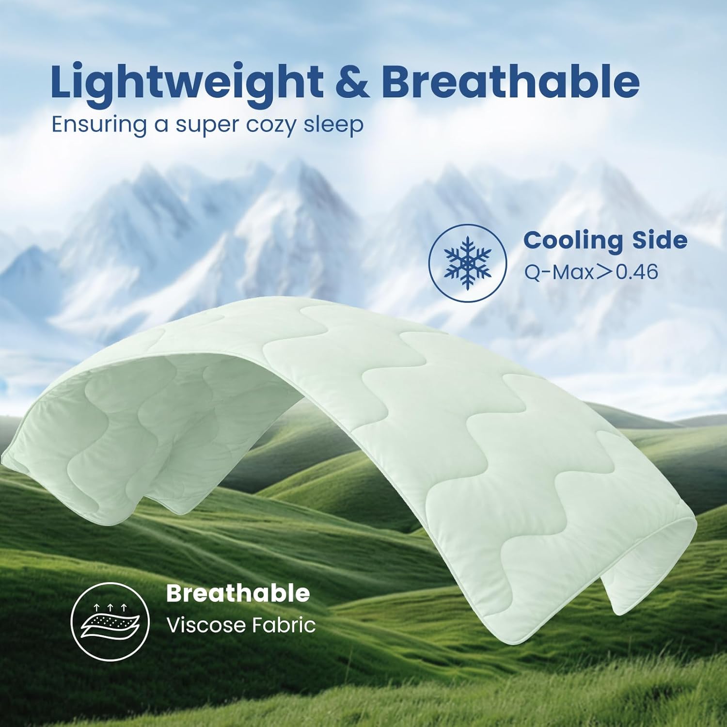 Cozy Bliss x Sorona® Viscose Natural Fiber Cooling Comforter Queen Size, Reversible Silky Smooth Cooling Blanket with Q-Max>0.45 for Hot Sleepers & Night Sweats, Mint Green, 90"x90" - Image 6