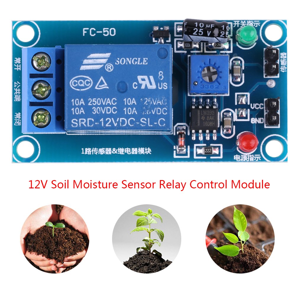 TOPINCN Soil Moisture Sensor Relay Control Module Potentiometer Automatic Watering Switch Indoor Outdoor Plants Care Dc12V - Image 3