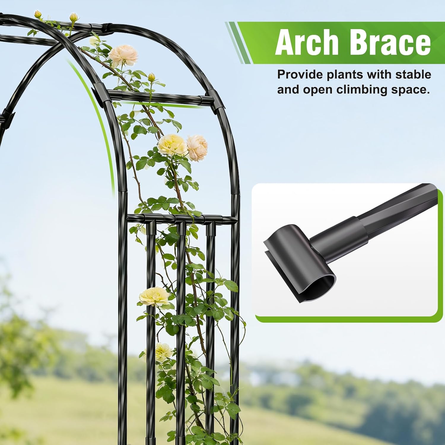 Garden Arbor - PE Garden Arch Trellis for Climbing Plants, Wide Sturdy Garden Arch, Ideal for Weddings, Halloween, Christmas & Outdoor Decor (Black-47.3" W x 94.5" H)