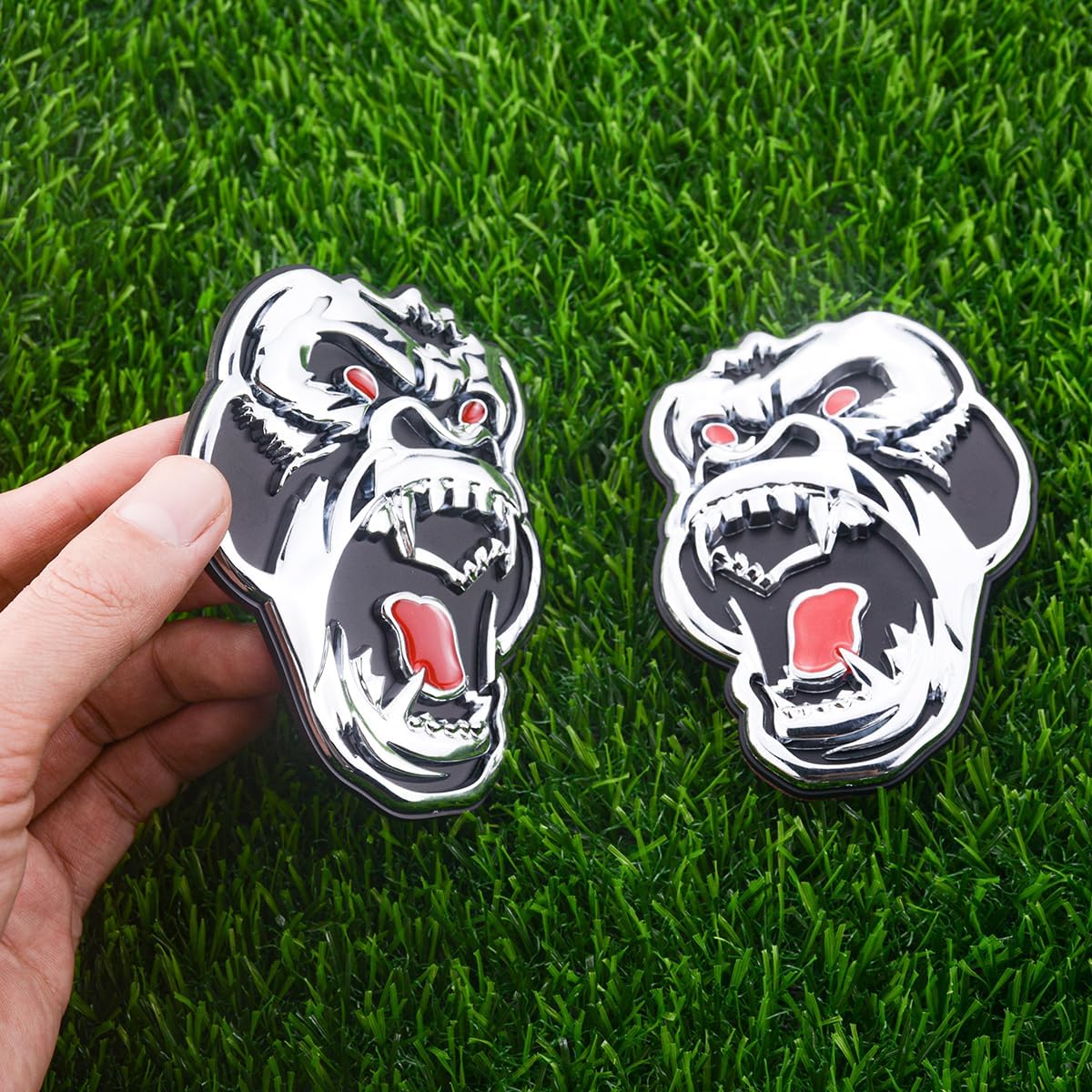 Pair Set Angry Gorilla Ape Emblems 3D Badge Decal Sticker Fit for Universal Car Truck Motorcycles (Black Red)
