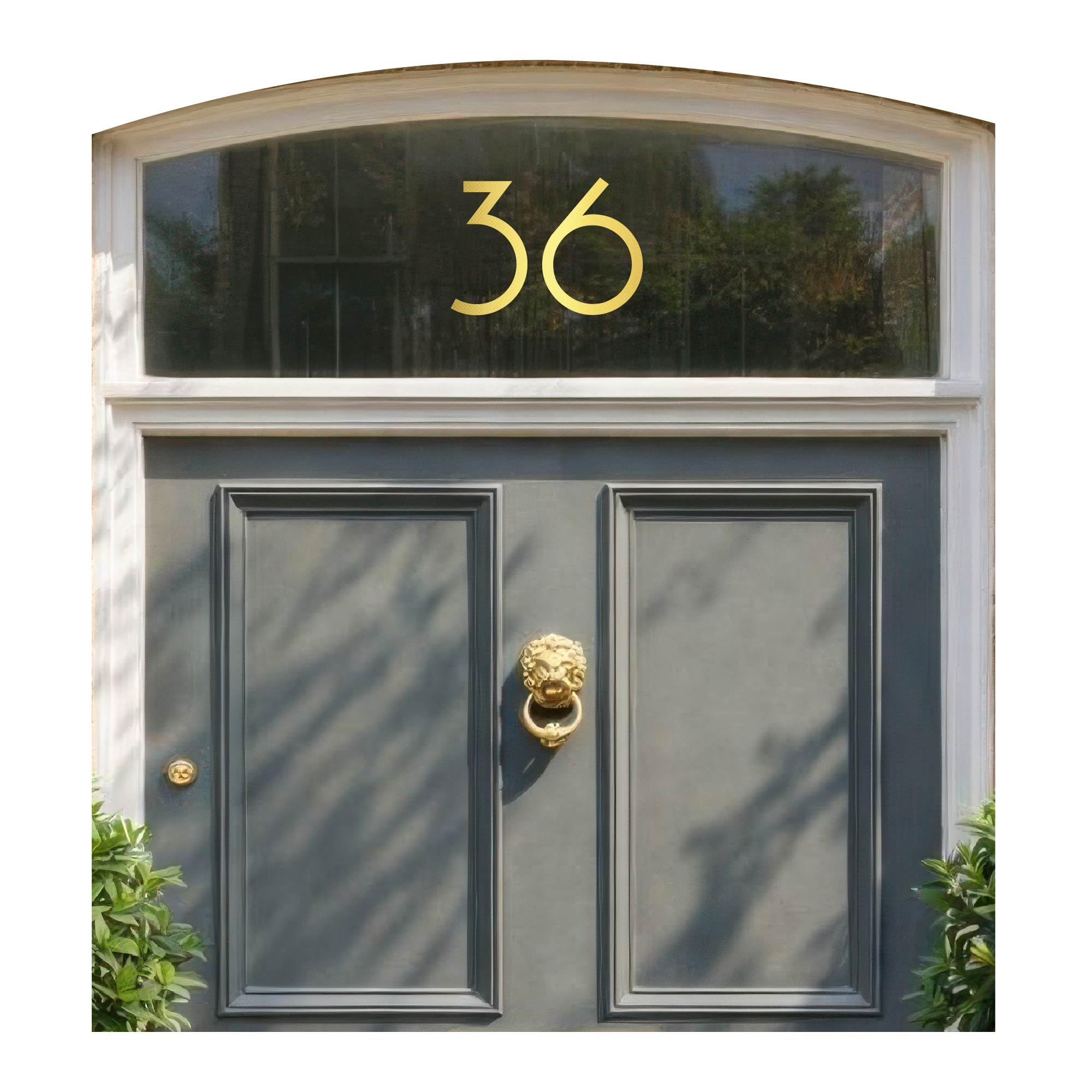 Personalised Chrome Gold Original House Number Sticker for Glass Door & Window - Mirror Gold Effect Vinyl - Modern Address Sign