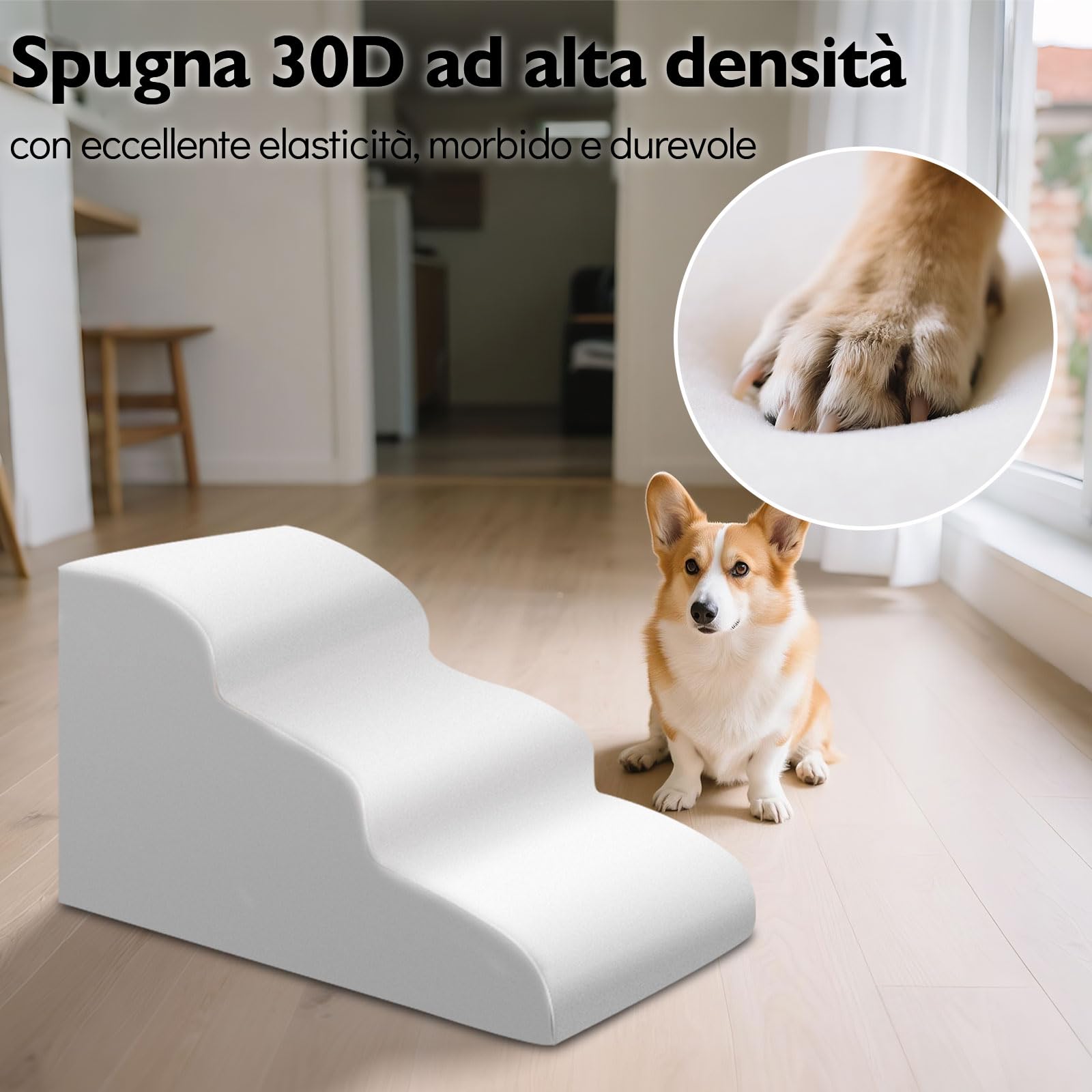 MASTERTOP Scale per Cani a 3 Gradini in Spugna, Scala Antiscivolo per Animali Domestici, Scaletta Spugna Ccuccioli per Divano Letto con Fodera Rimovibile e Lavabile (Blu islandese)