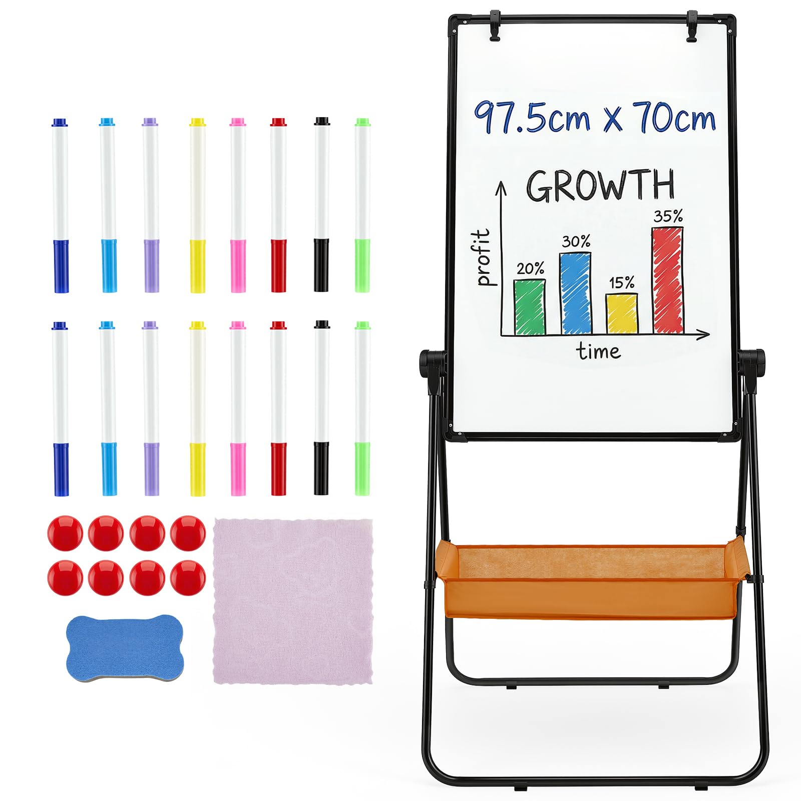 Flip Chart Whiteboard 97x70cm, Double-Sided Magnetic White Board Easel with Stand