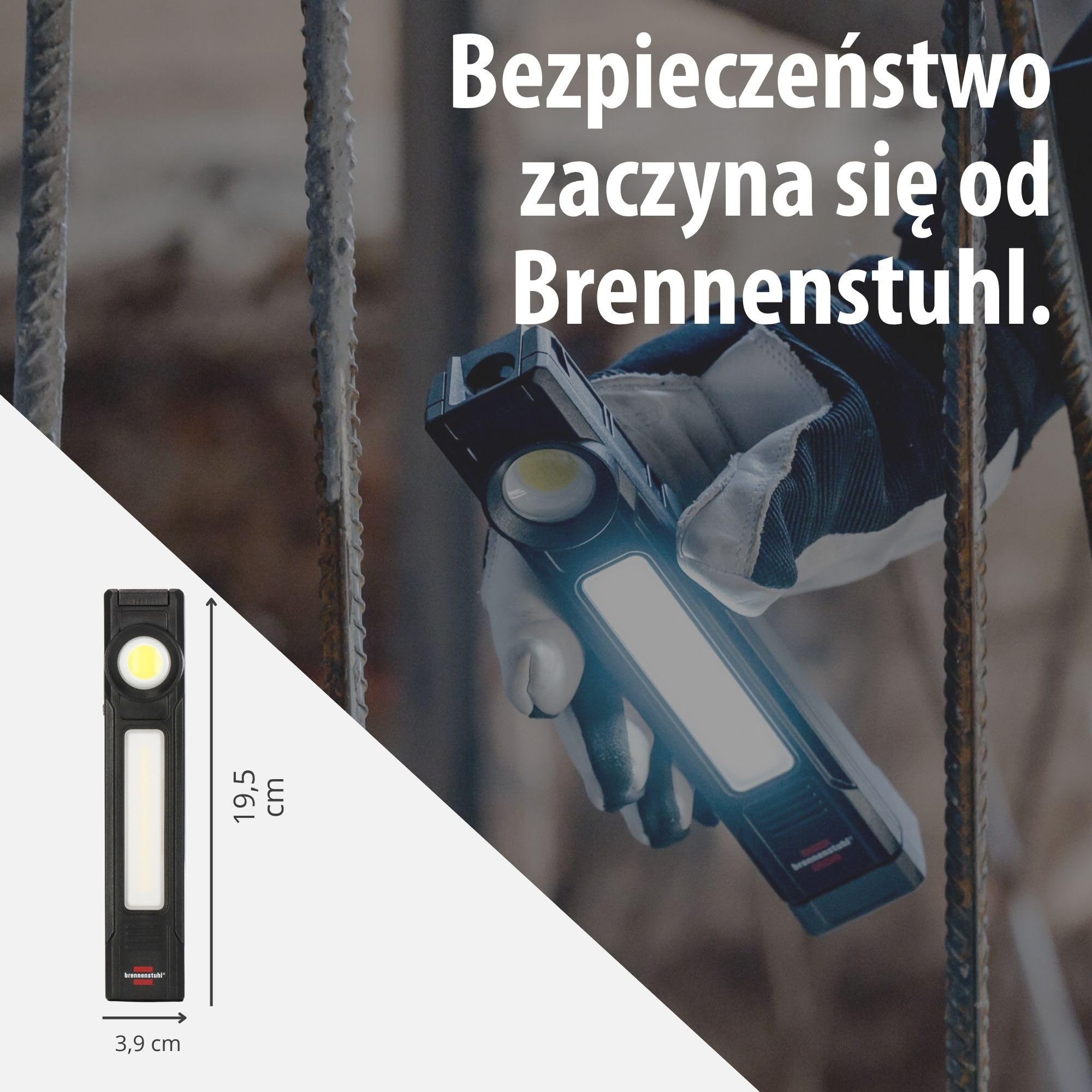 Brennenstuhl Latarka LED akumulatorowa HL 900 A/Lampa robocza z magnesem (3 źródła światła: Spot, COB, SMD, 900lm, stopień ochrony IP54, do 40h pracy, wymienny akumulator, uchwyt 130°, 6500K)