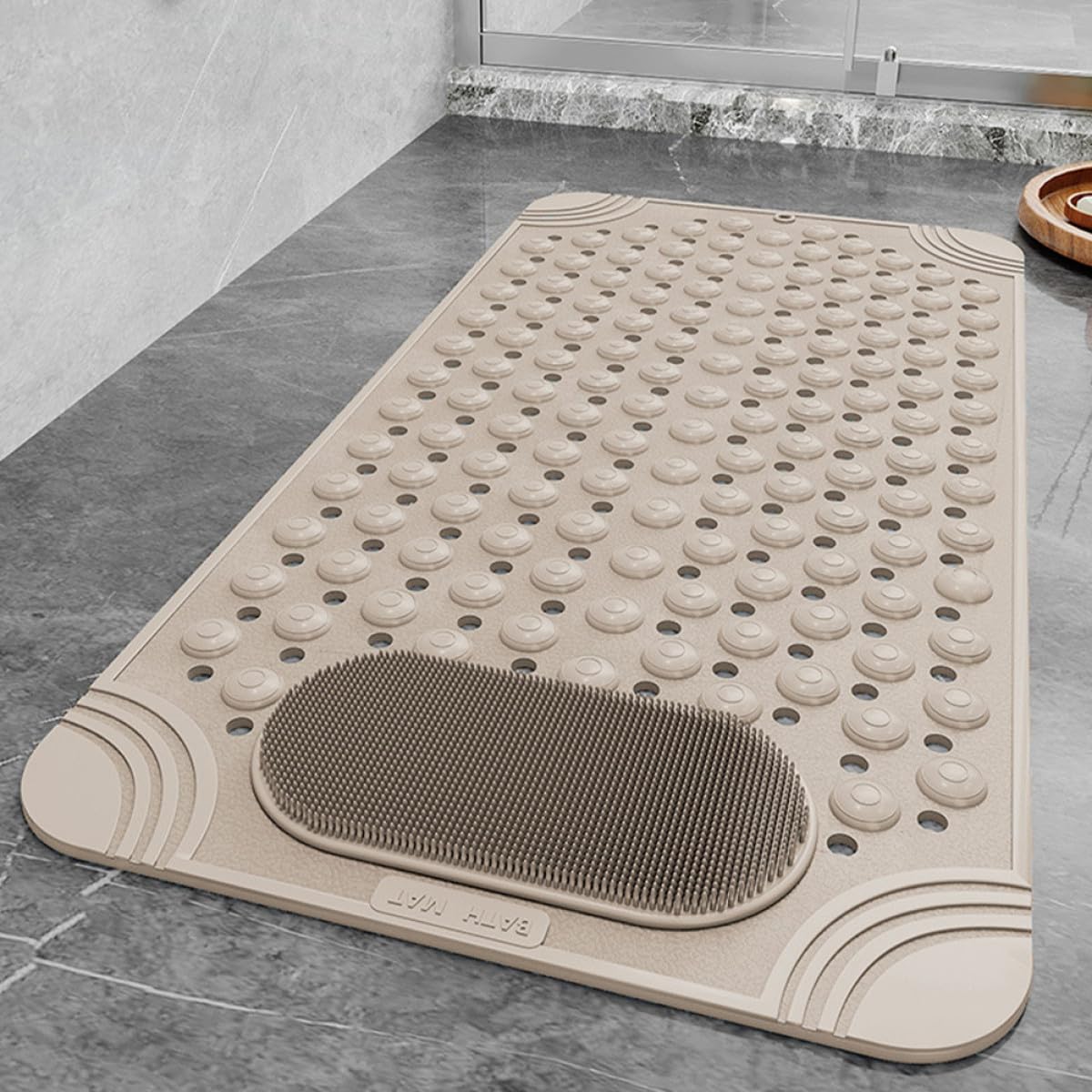 Didiseaon Alfombrilla y Diseño Beige de Ducha Antideslizante de PVC Adecuado como Almohadilla de Masaje y Exfoliación de Pies en Ducha con Ventosas Resistentes para Baño
