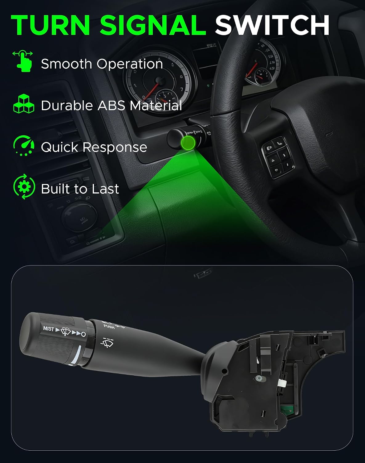 Multifunction Combination Turn Signal Switch Fit for Dodge Ram 1500 2500 3500 (2009-2010), Ram 3500 4500 5500 (2011-2021), Chrysle Town & Country(2014-2016), Replaces 56046114AB, 56046114AC