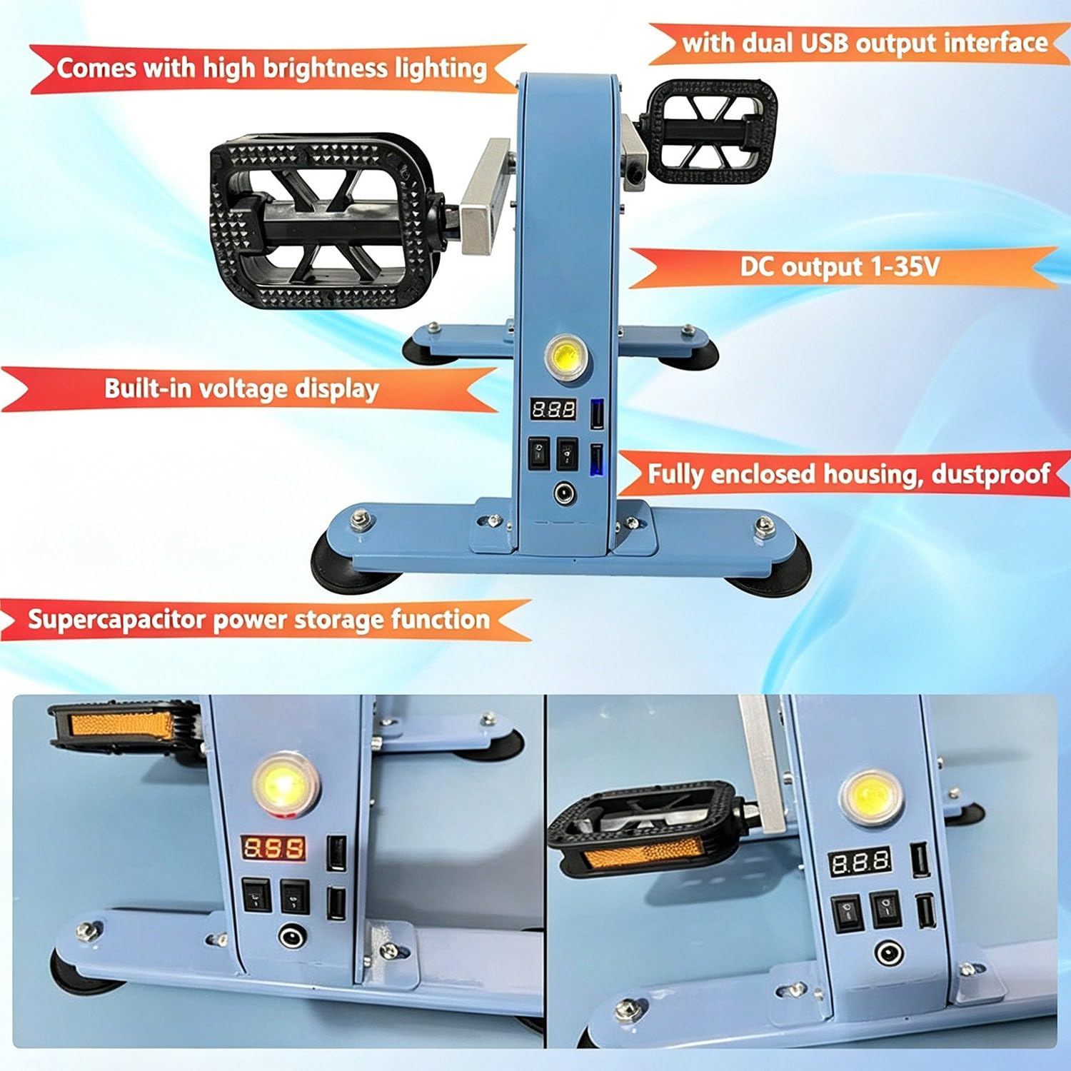 Generatore Manuale a Pedale 100 W, Lettura Tensione Campeggio E Emergenze