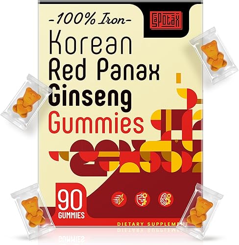 Gomitas de suplemento de Panax Ginseng rojo coreano, suplementos de hierro para mujeres y hombres, gomitas de hierro con vitamina C, B6, B12,