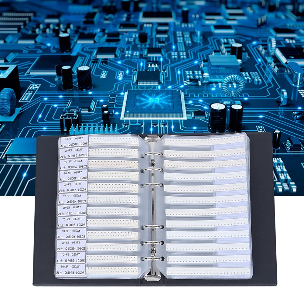 Dioche 0201 Series 170 Value Resistor Combo Sample Book Kit, Resistores Sample Book Kits de Surtido de Componentes Electrónicos de Plástico Organizador Portátil de Muestrarios Negro