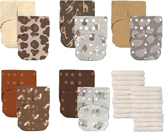 LA PETITE OURSE 10 One Size Printed Snap Cloth Diaper With 20 4-Layer Premium Bamboo Inserts, for Babies Weighing 10–35 Pounds