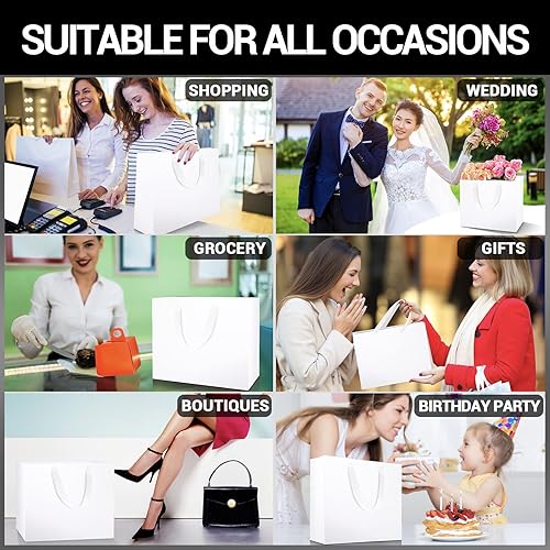 Miniatura 5 de EUSOAR Bolsas de regalo blancas, 20 bolsas de papel de regalo de 12.5 x 4.5 x 11 pulgadas, bolsas de papel de negocios azules, bolsas de recuerdos