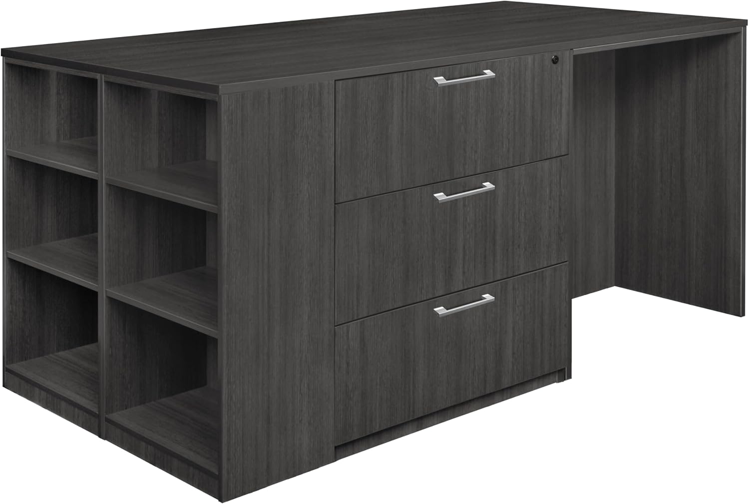Regency Legacy Stand Up 2 Lateral File/ 2 Desk Quad with Bookcase End- Ash Grey