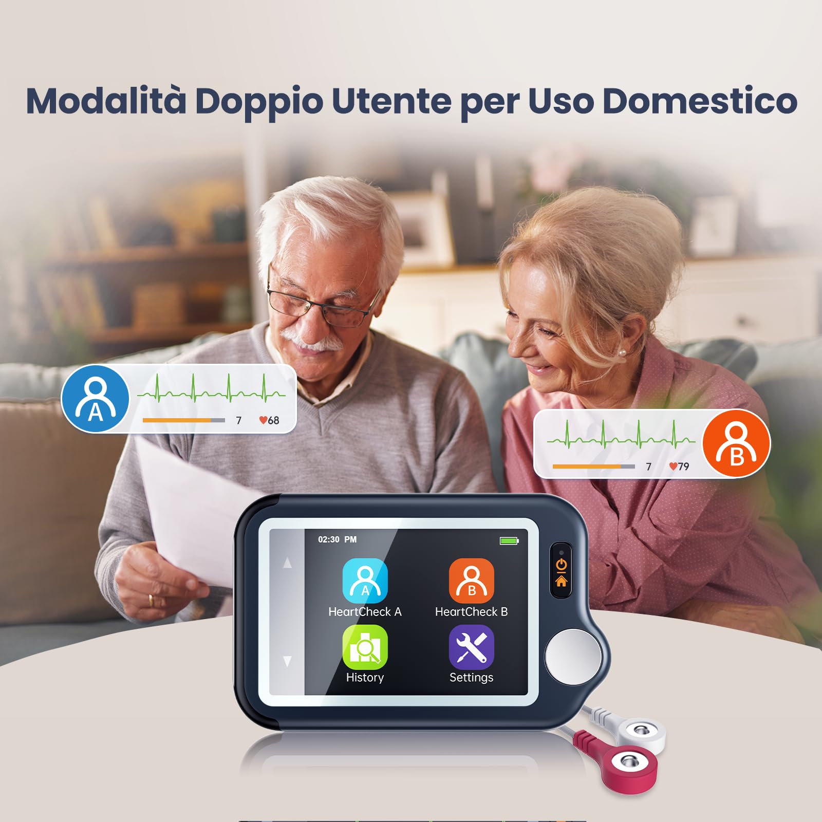 CheckMe Plus Monitor ECG per Uso Domestico,Funzione di Analisi ECG,30s/60s/5min ECG Portatile con Visualizzazione in Tempo Reale, Registra Prima, Carica Dopo, Memoria Illimitata (Smartphone/PC)
