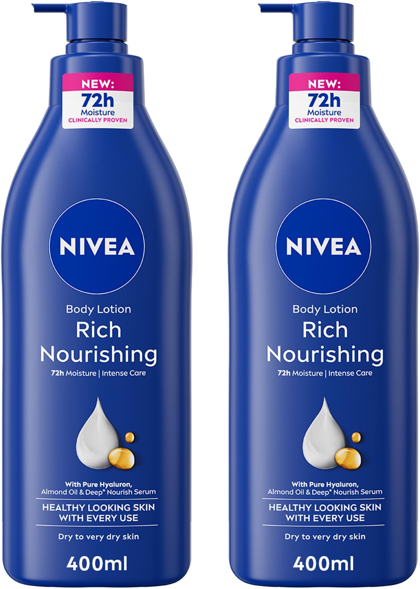 Body Lotion for Dry to Very Dry Skin, Rich Nourishing with Pure Hyaluron, 72H Intense Moisture, 2x400ml