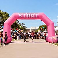 Vista 1 de Arco inflable de línea de meta de arranque de 20 pies rosa con potente soplador