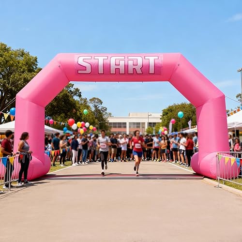 Arco inflable de línea de meta de arranque de 20 pies rosa con potente soplador