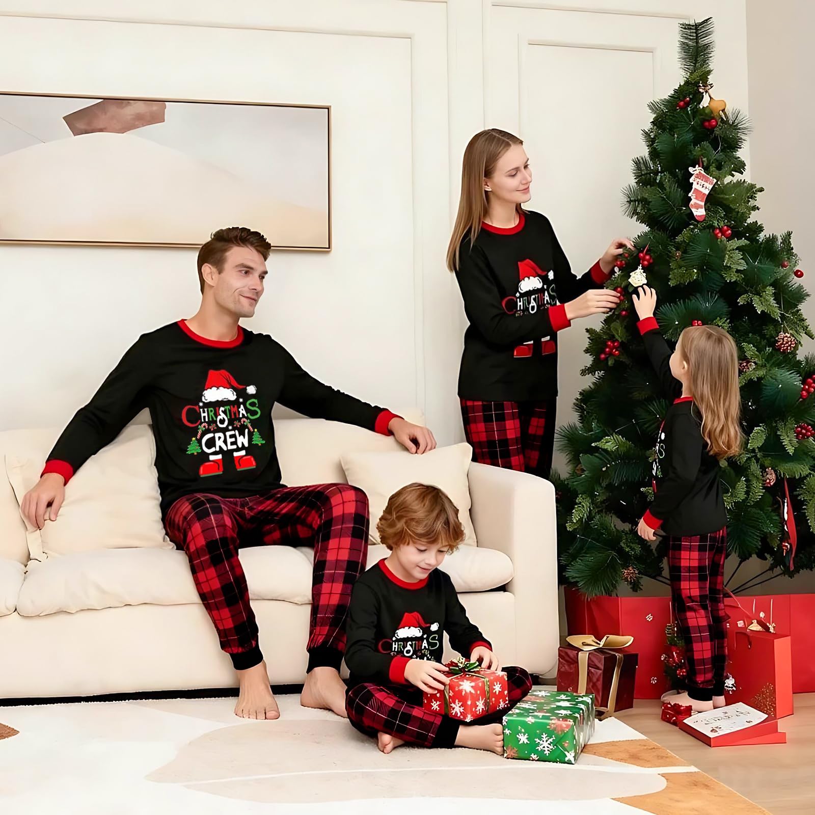 Pigiama Natale Famiglia Set, Pigiami Natalizi Coppia, Christmas Invernale Girocollo Comodo Due Pezzi Sleepwear Natalizio per Donna Uomo Bamino Regalo