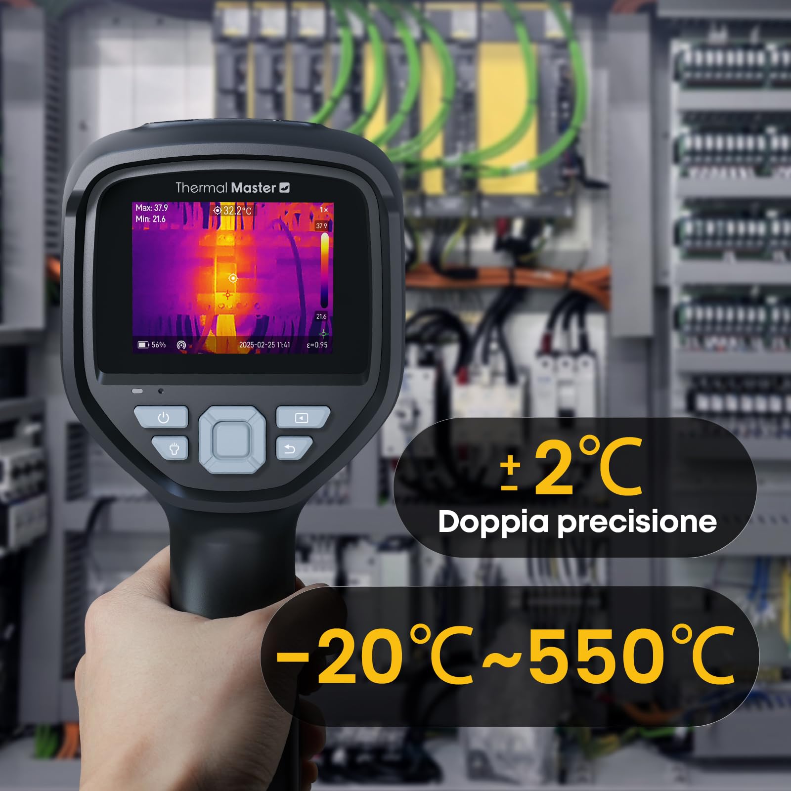 Termocamera Risoluzione IR super 512x384 Termocamera a infrarossi per ispezioni industriali Schermo da 3,5 pollici 2M pixel Termocamera visiva, -20°C - 550°C Termocamera portatile 40mK (Thor002)