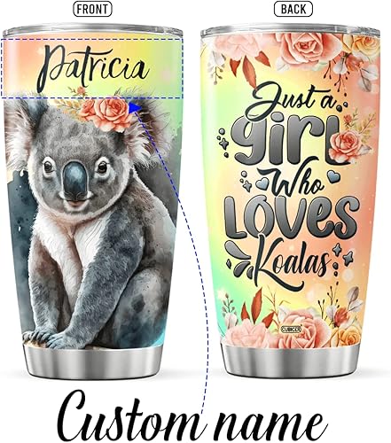 Miniatura 2 de Vaso de café personalizado, taza de viaje de koala con tapa, nombre personalizado, regalos de cumpleaños para mujeres, adolescentes, niñas, niños,