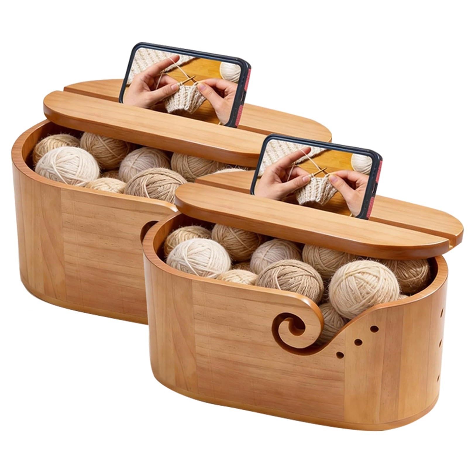 Sohodoo Lidded Wooden Yarn Bowl – Storage Container with Lid for Yarn, Perfect for Knitting, Crocheting, Weaving, Threading