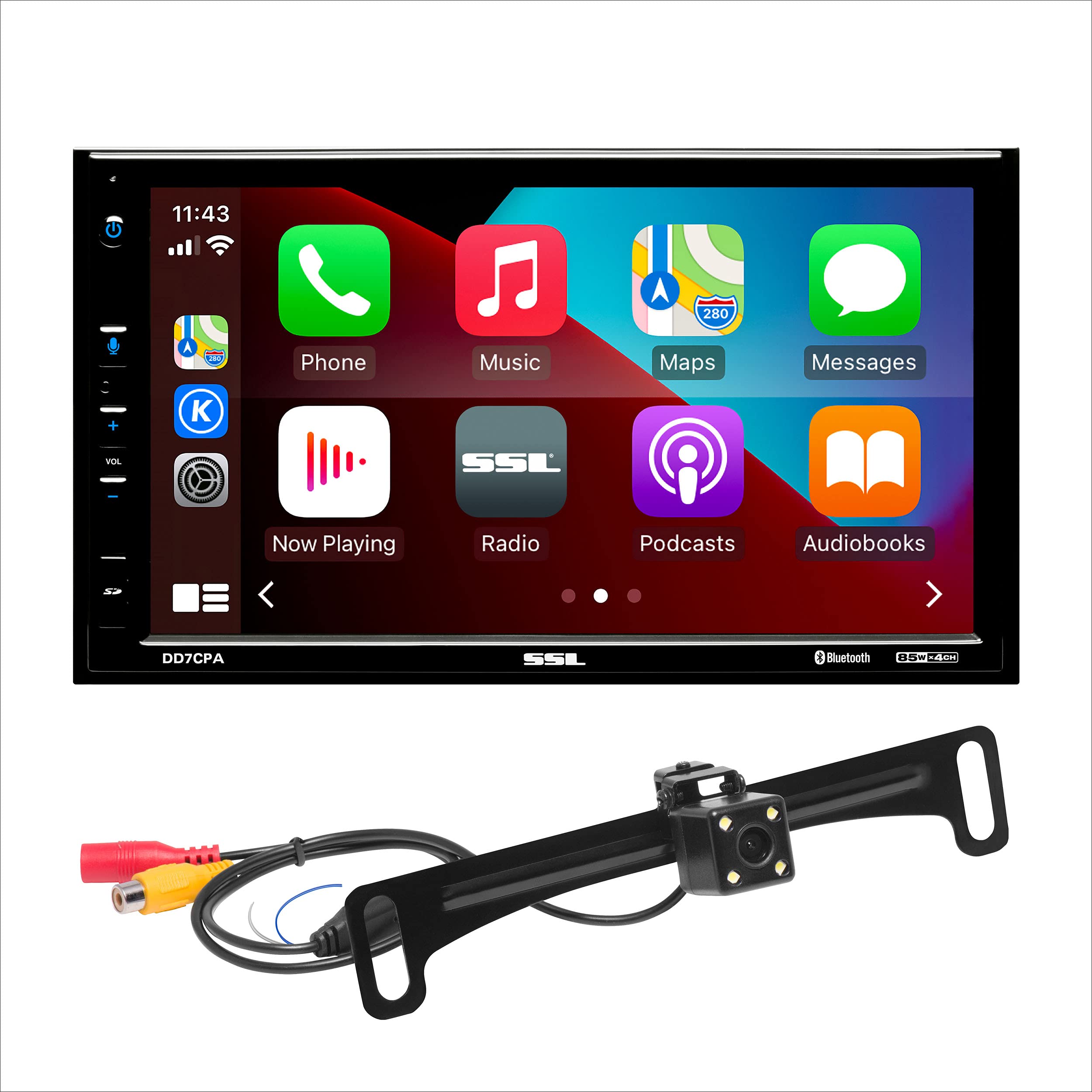DD7CPA-C Car Audio Stereo – Apple CarPlay Android Auto, Double Din 7 Inch Touchscreen, Bluetooth Audio and Hands-Free Calling, No CD DVD Player, Radio Receiver, Backup Camera