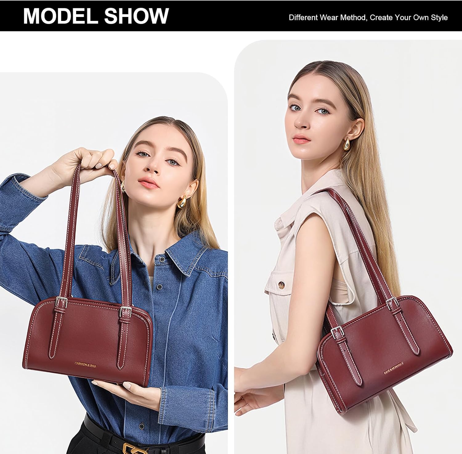 Long Keeper Shoulder Bag Purse - Women Vegan Leather Small Hobo Clutch Bags Trendy Sling Tote Handbag with Adjustable Strap - Image 2