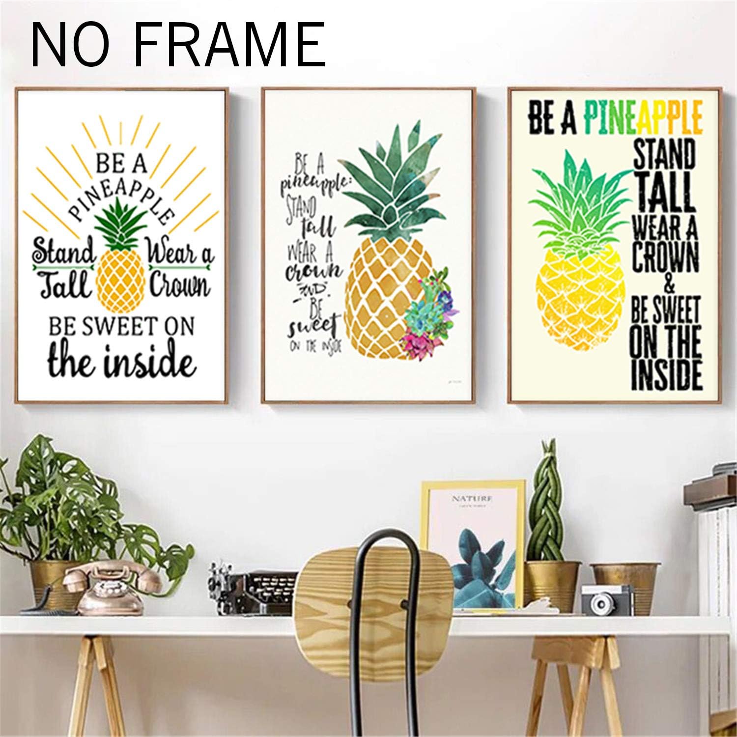 Eccoo House 3 Pack 12X16 Inch Pineapple Canvas Unframed Be A Pineapple Stand Tall Wear A Crown Be Sweet On Inside Quote HD Prints Poster Canvas Tropical Decorative Art Wall Decor