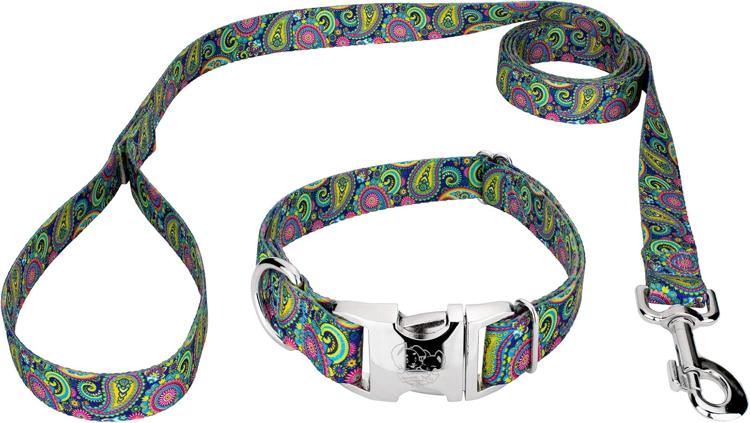 Country Brook Petz - Premium Green Paisley Dog Collar and Leash - Paisley Collection Featuring Classy Designs (1 Inch, Medium)