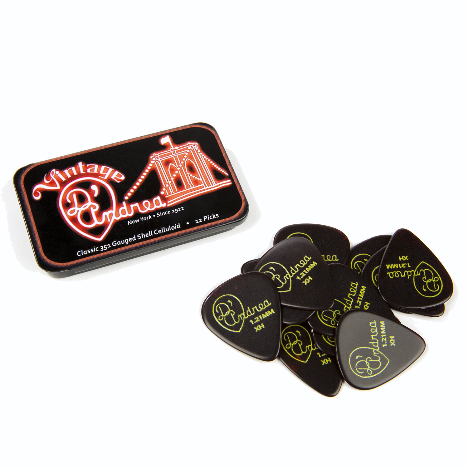 D 'Andrea tnvsx Gitarre Plektrum Plektron Picks, 12-teilig, Collectible Tin, Shell, extra schwere