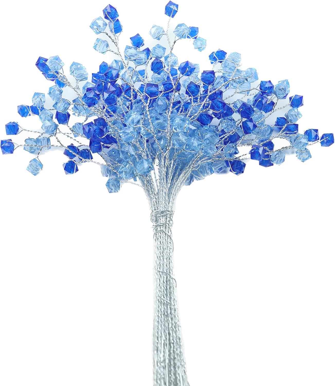 32 Stems Handmade Acrylic Crystal Flower Branches Artifial Bead Flowers Picks Fake Silver Berry Bouquet DIY Crafts Floral Arrangement (32PCS, Royal Blue)