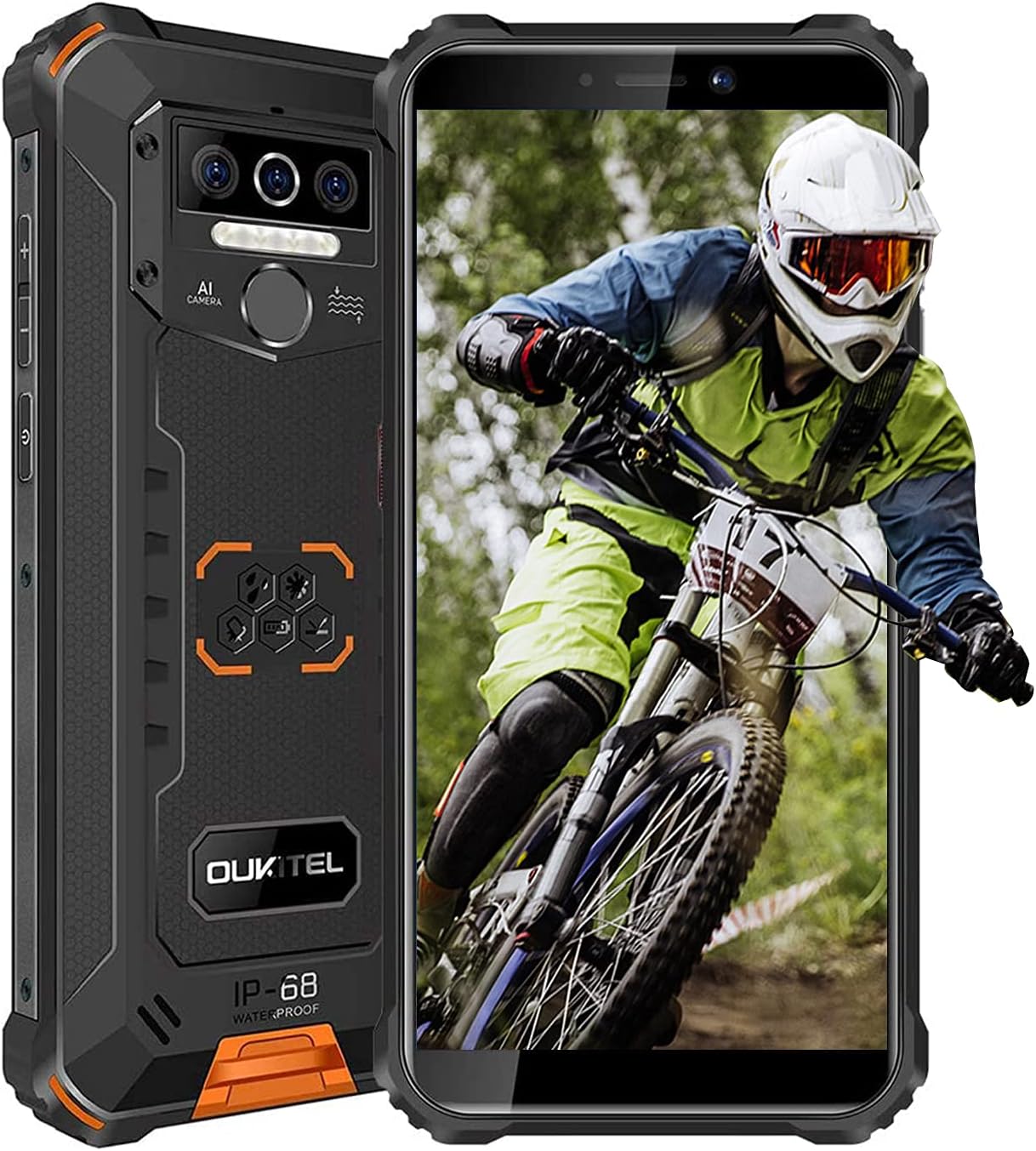 Rugged Work Smart Phone,OUKITEL WP5 Pro Android 10 Smartphone IP68 Waterproof, 4GB+64GB, 256GB External SD,13MP Triple Camera Underwater, 8000mAh Battery, GPS Fingerprint, 5.5โโ HD+ Screen, Orange