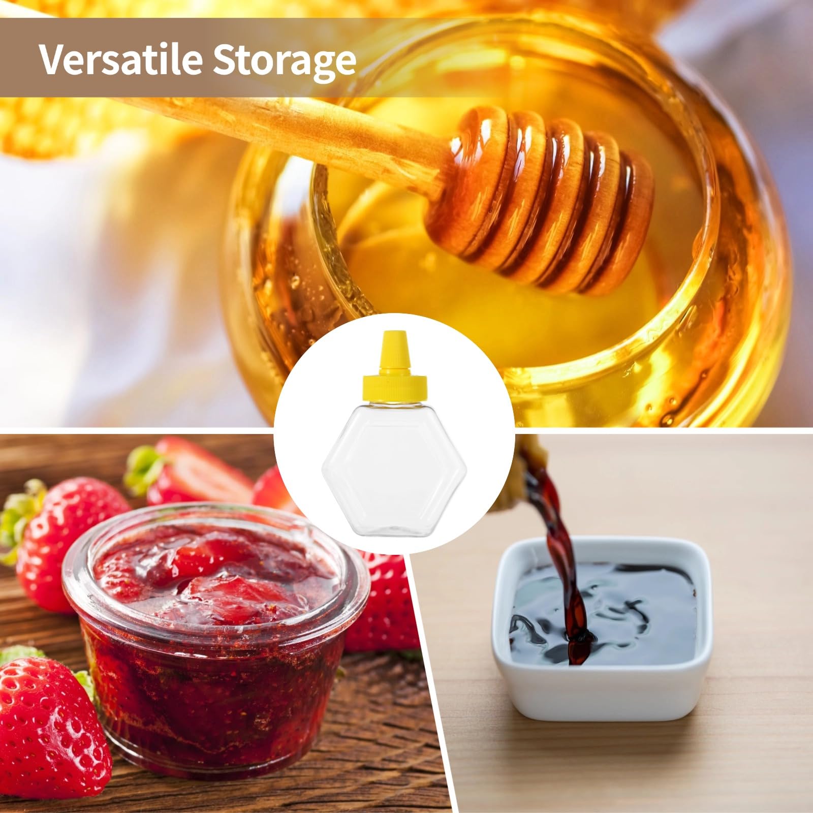 Generisch 32 Stk. Plastik-Honigflaschen, 7 oz Honig-Quetschflaschen, transparente leere Honiggläser mit Deckel, nachfüllbare Honigbehälter, Quetschspender für Gewürze, Küche, Tisch und Café