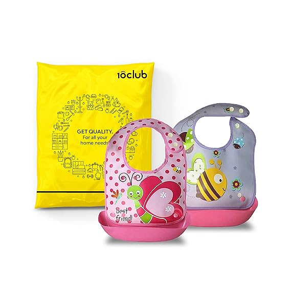 MY NEWBORN Baby Cup Bibs | Feeding Infants and Toddlers | 6-36 Months | Waterproof, Spill Resistant Bibs | Baby Shower Gift | Pocket-Friendly | Infant Apron | Combo Of 2