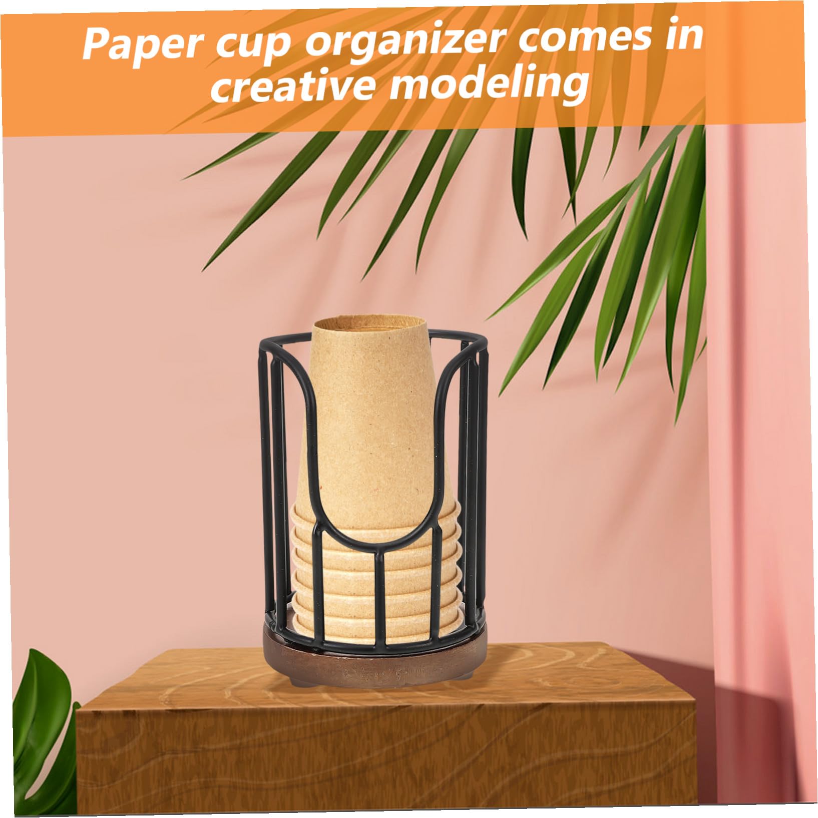 Porta Bicchieri Carta Nero con Base in Legno e Struttura in Ferro Organizer da Tavolo per Tazze USA e Getta Supporto Compatto per Cucina Ufficio Bar e Cafeteria