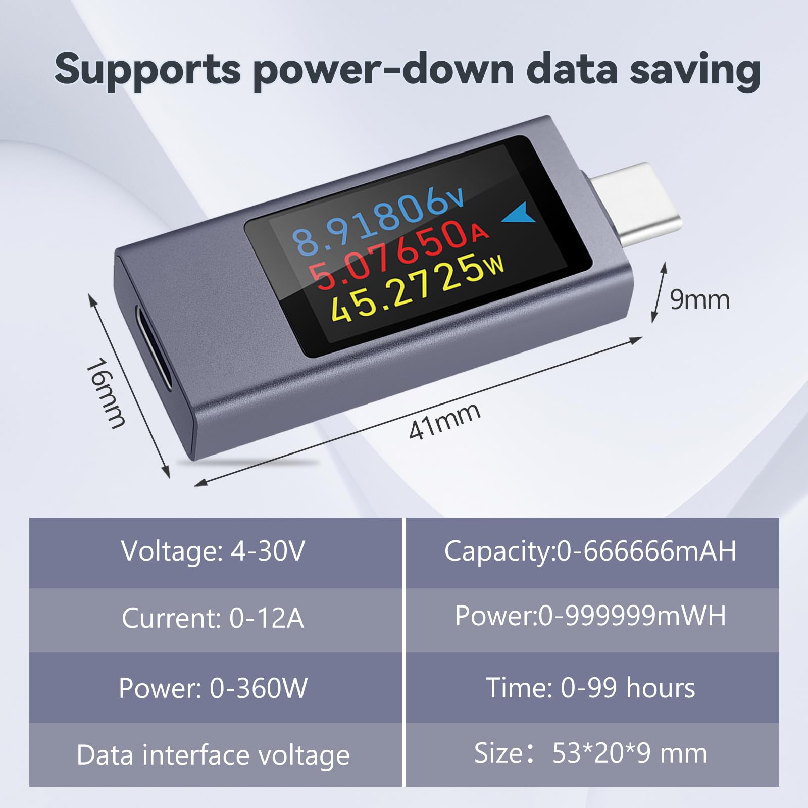 Testeur USB Type-C Voltmètre Multimètre USB Testeur de Tension et de