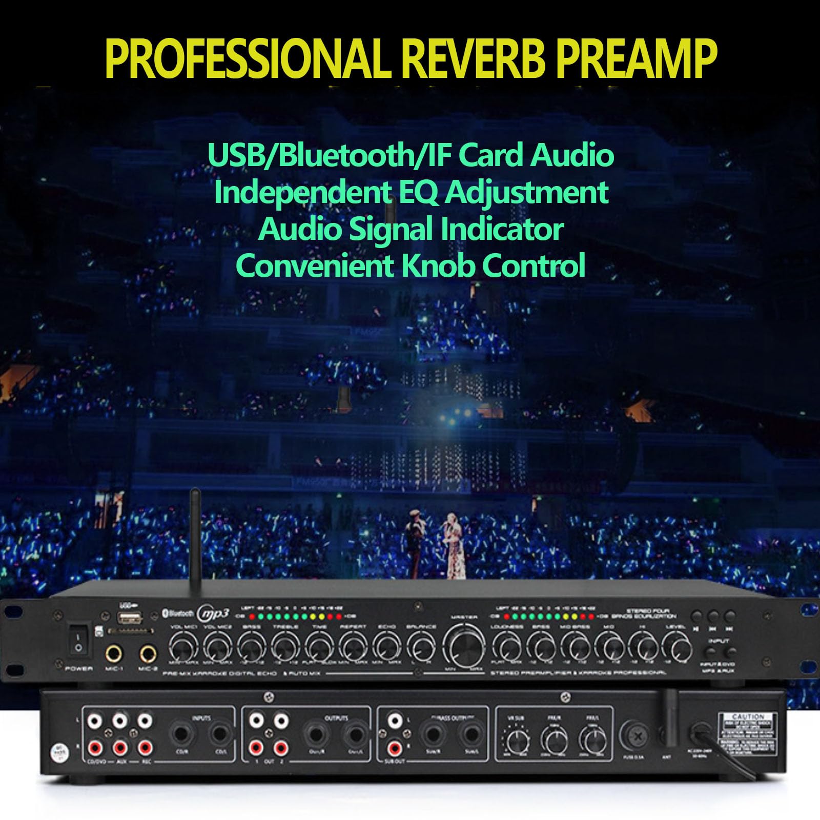 Preamplificador Digital Para Micrófono Ktv Profesional, Procesador De Audio Anti-acoplamiento, Compatible Con Audio Usb/bluetooth/tarjeta If, Interfaz De 2 Micrófonos Con Efecto De Reverberación