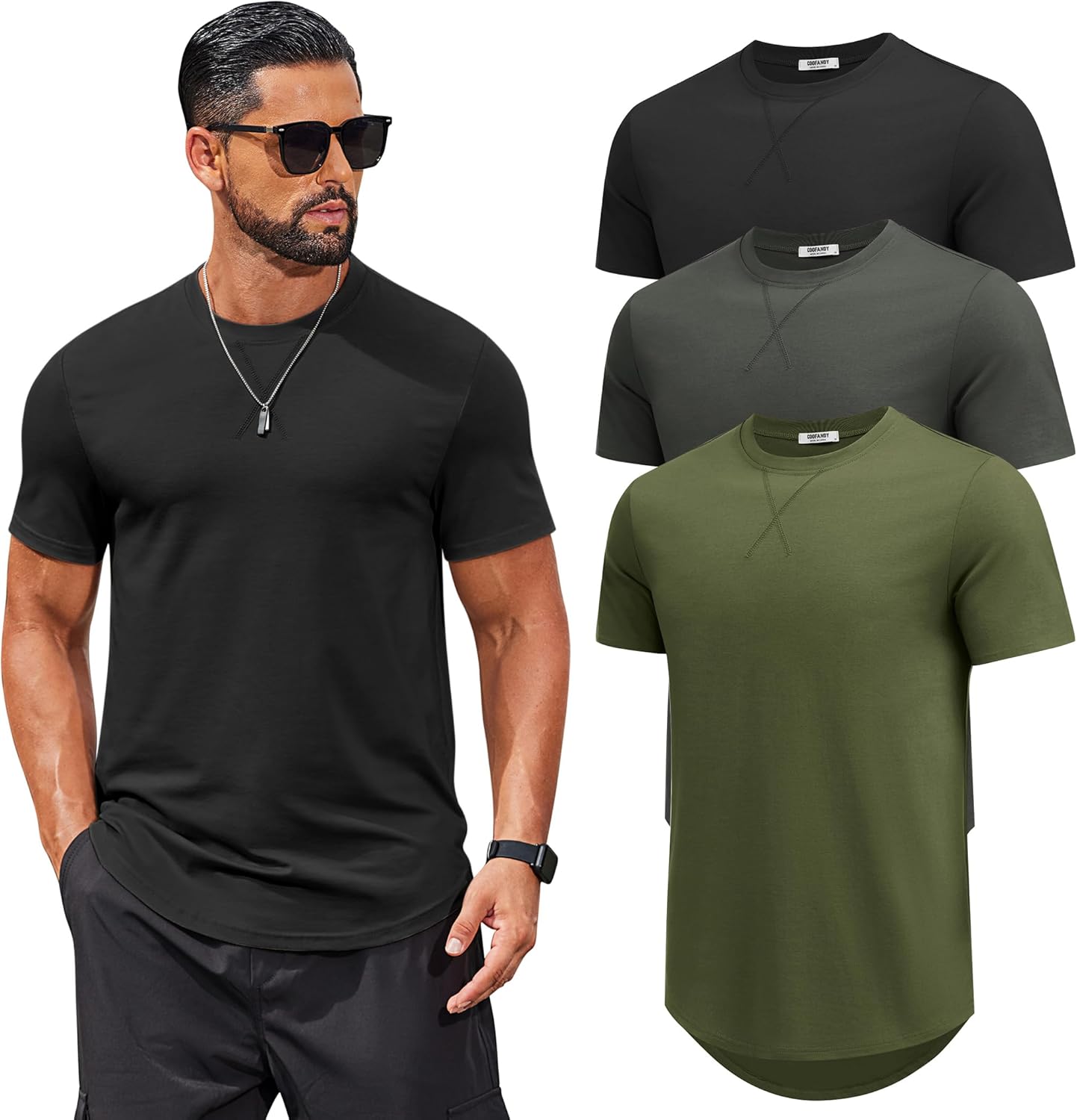 COOFANDY Mens T Shirts Casual Short Sleeve Cotton Tee Shirts Hipster Hip Hop Longline T-Shirt Basic Summer Tops