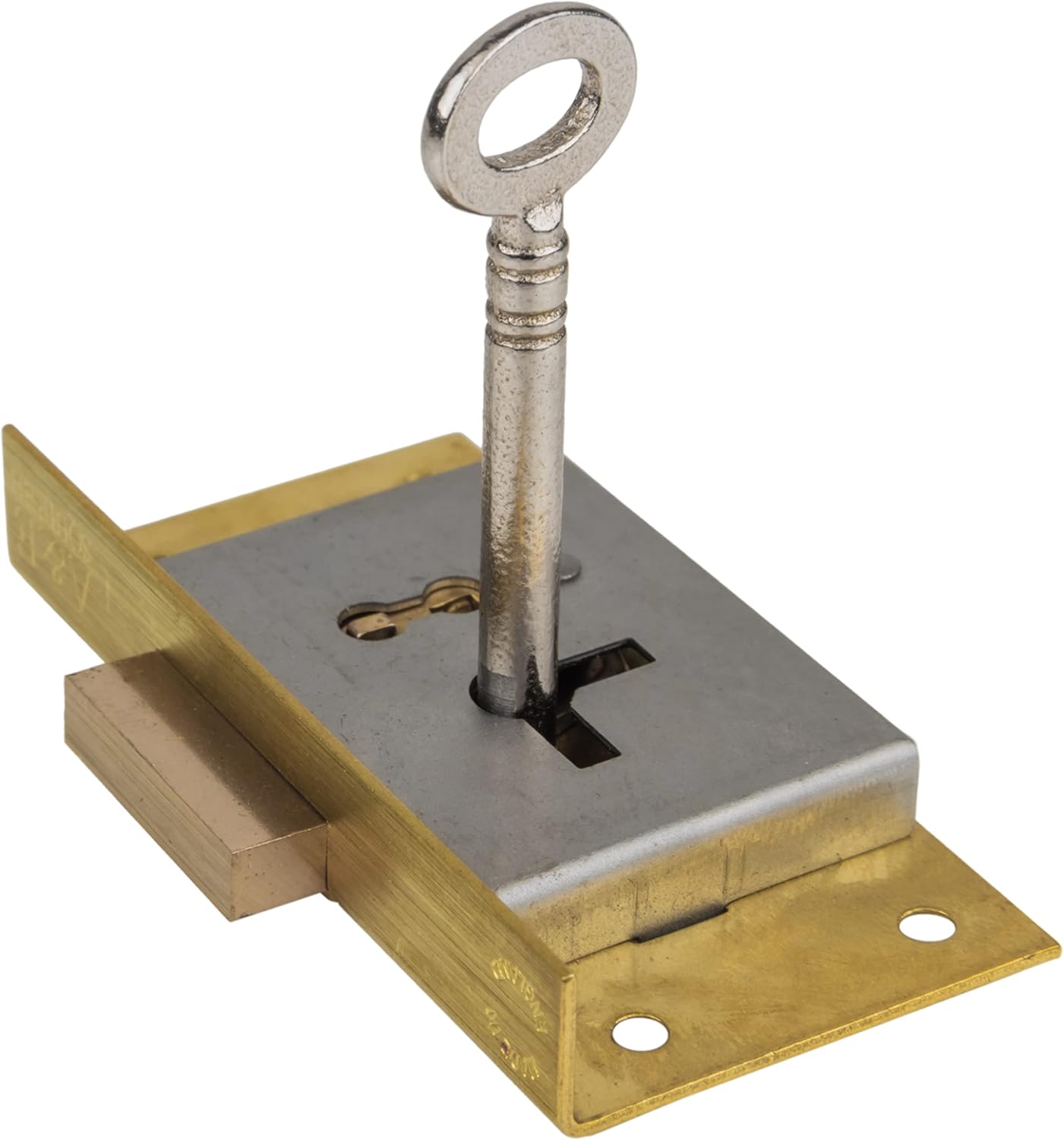 Right Hand Cabinet Door or Drawer Brass Half Mortise Lock w/Two Skeleton Keys | HL6-SBR