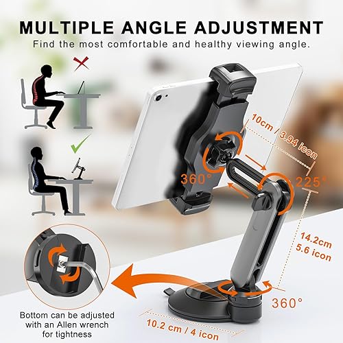 Miniatura 3 de Soporte de ventosa para iPad, soporte ajustable para tablet para parabrisas de automóvil, soporte giratorio de 360 para iPad ProAirMini y tabletas y