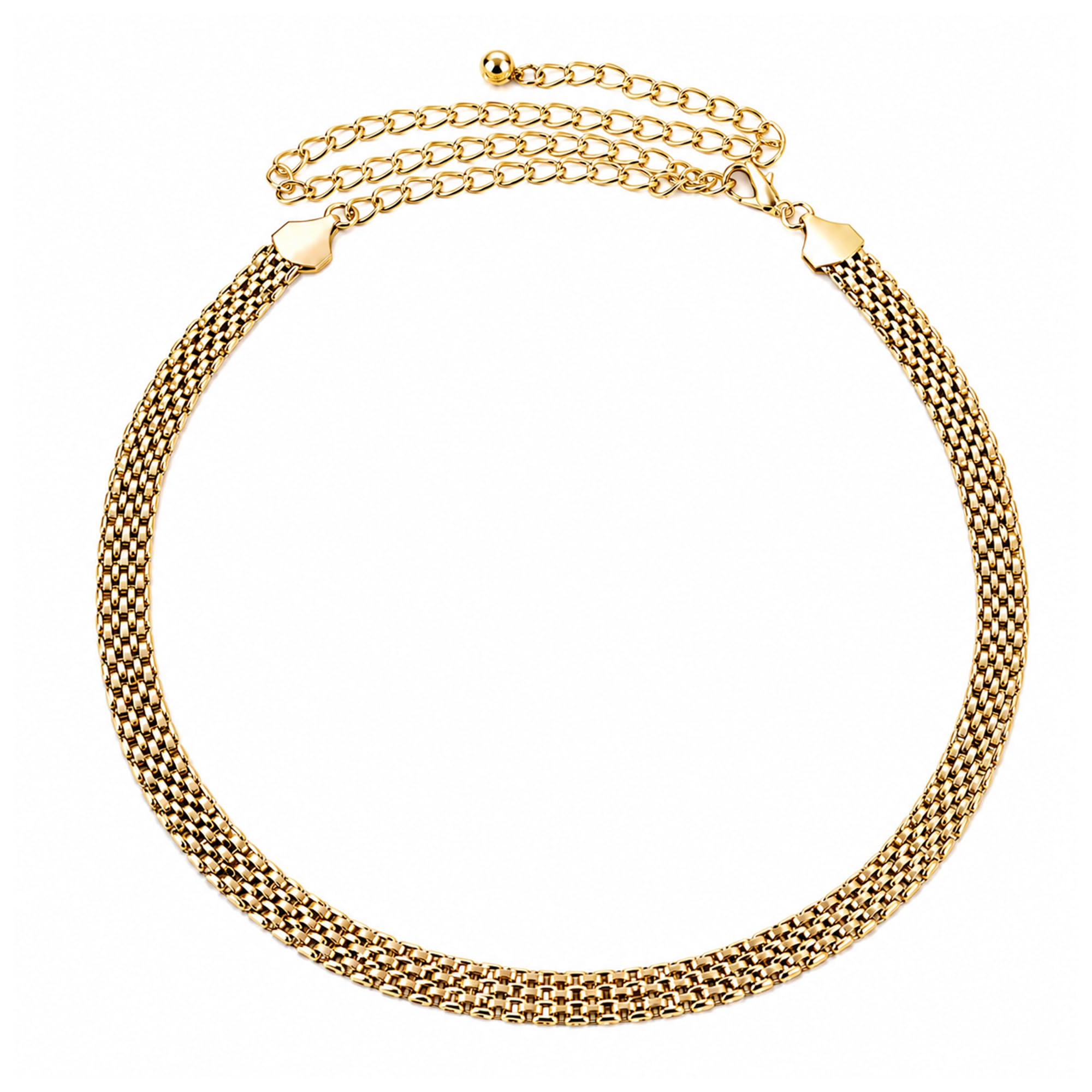 Trimming Shop Women's #Gold Webbing Chain Waist Belt Adjustable Metal Body Chain Stylish Clasp, Fashionable Accessory Waistband Casual And Formal Wear, Dress, Western Outfits