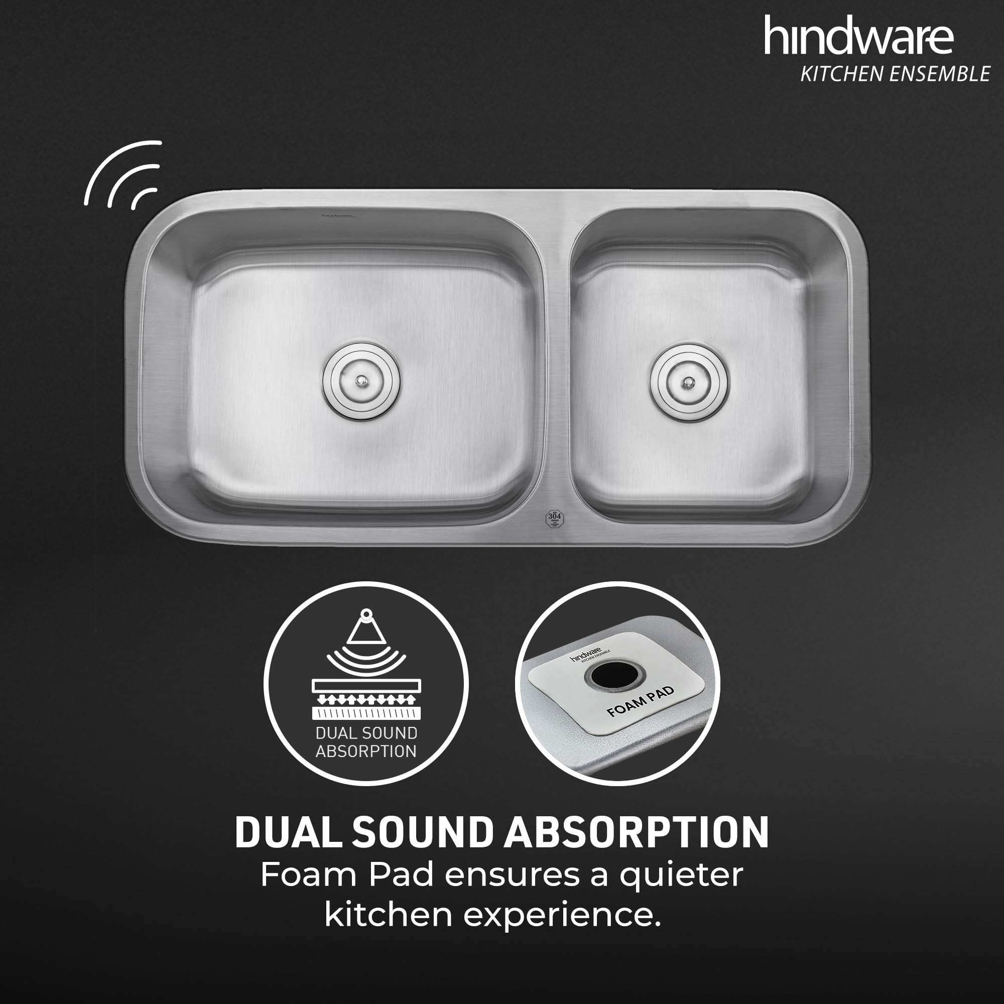 Hindware Kitchen Sink 37"x18"x8"| 304 Grade Stainless Steel | Pressed Double Bowl Sink with Waste Coupling | 25 Yrs Warranty on Product by Brand (Imperio UM, Matt) 3