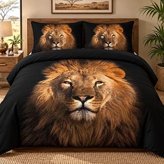 Lion Duvet Cover Set Full Size 3D Animal Print Quilt Cover with 2 Pillowcases Microfiber Bedding Sets for Kids Boys Bedroom Decor